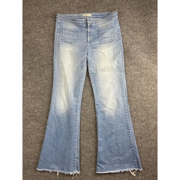 Guess Jeans Womens 30 Light Wash Flare Distressed Braided Waistband Boho Y2K - Picture 1 of 9